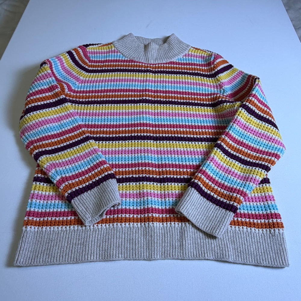 Talbots Petite Striped Mock Neck Sweater Multicolor Shaker Knit LP
